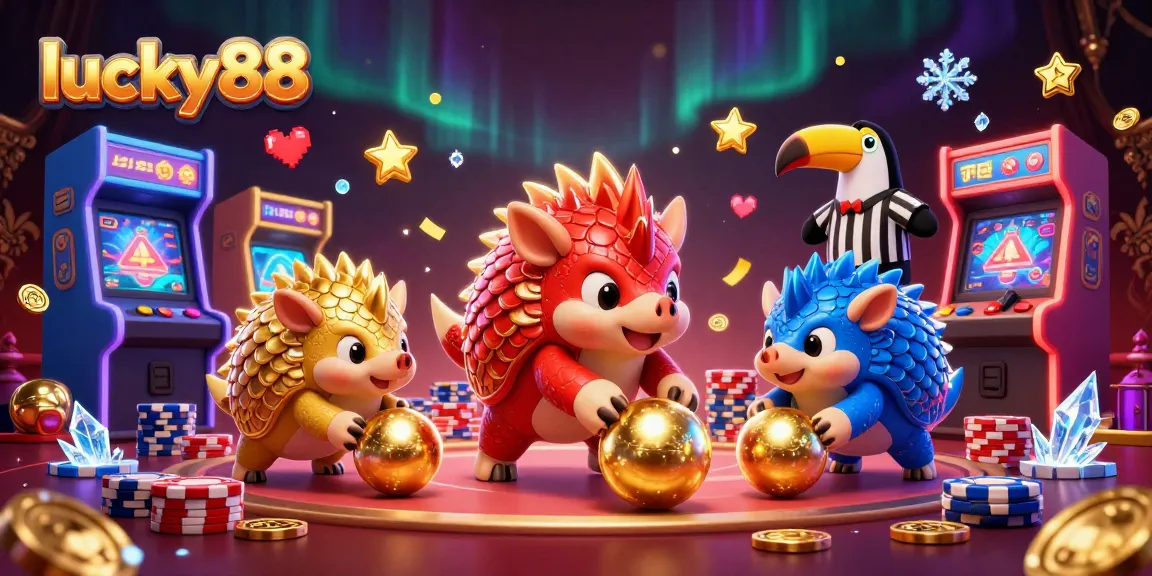 Engage in thrilling games at lucky88, with lively pangolins and vibrant casino elements.