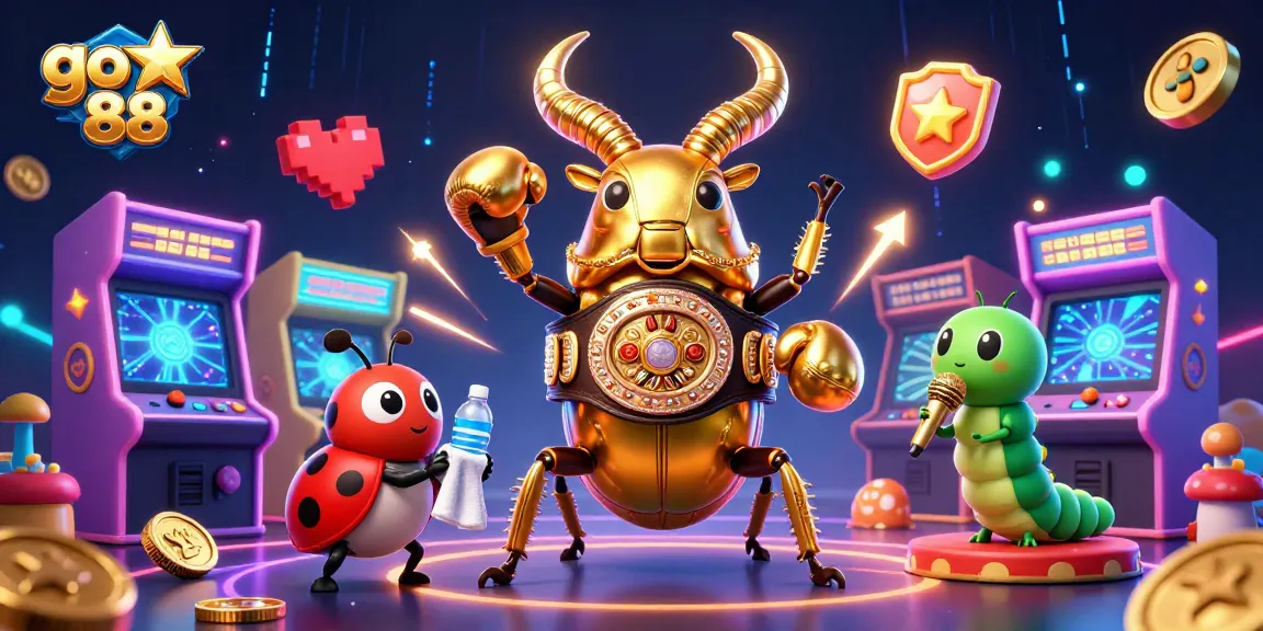 Experience the excitement of go 88 with a vibrant cartoon scene showcasing gaming elements and dynamic characters.
