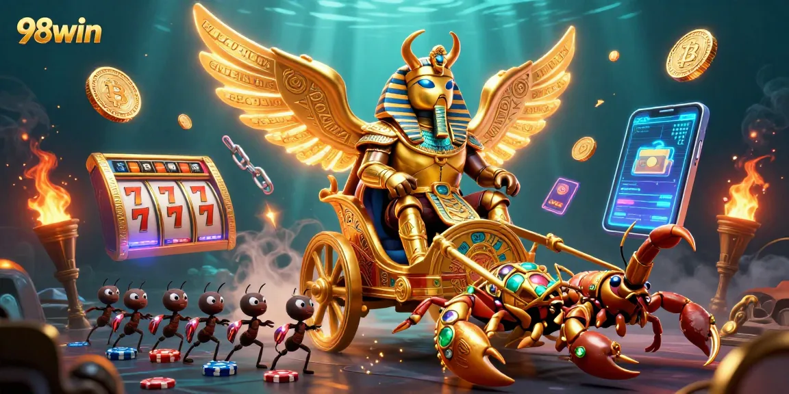 Play exciting games at 98win, featuring colossal characters and vibrant casino elements.