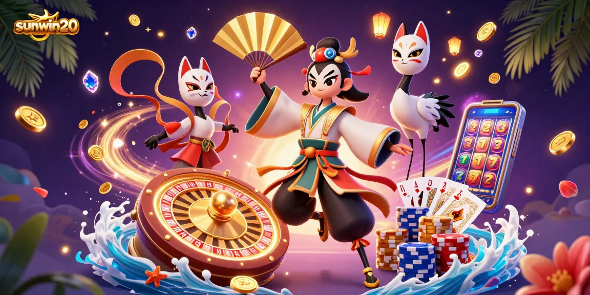 Engage with sunwin20 as vibrant casino action unfolds with characters showcasing luck and excitement.