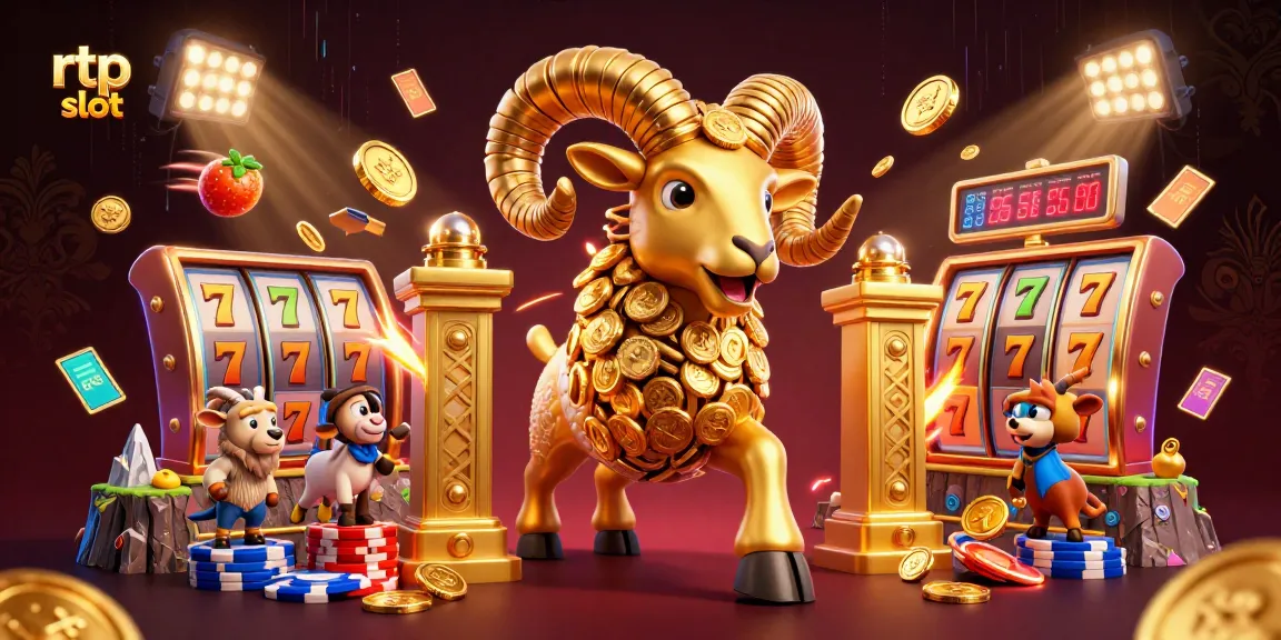Play exciting rtp slot games with vibrant symbols and golden rewards in this dynamic 3D illustration.