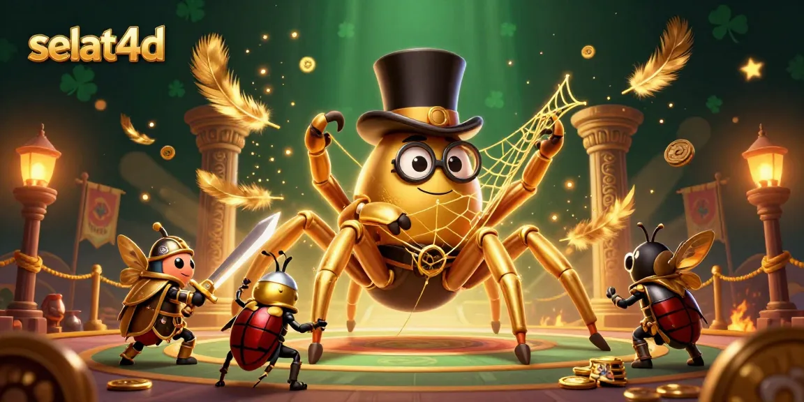 Experience the thrilling selat4d adventure with the golden tarantula, beetle knight, and vibrant casino elements.