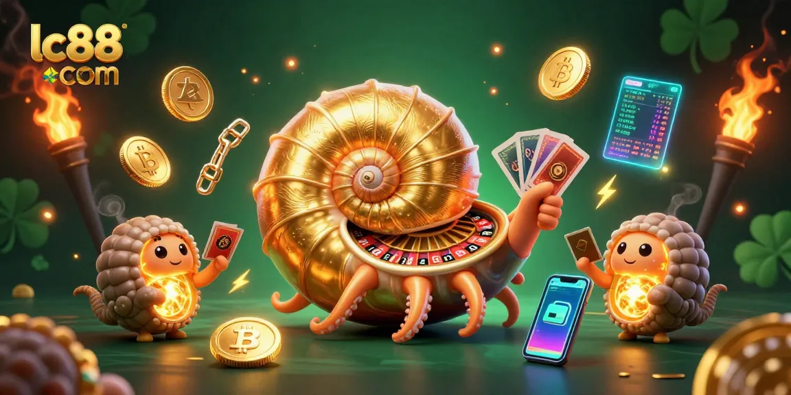 Engage with exciting games at lc88 com featuring vibrant casino elements and glowing cryptocurrencies.