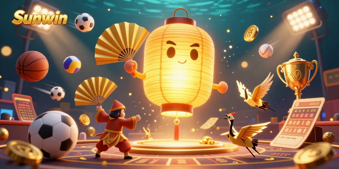Experience the thrill of Sunwin with a vibrant casino scene featuring dynamic characters and sports elements.