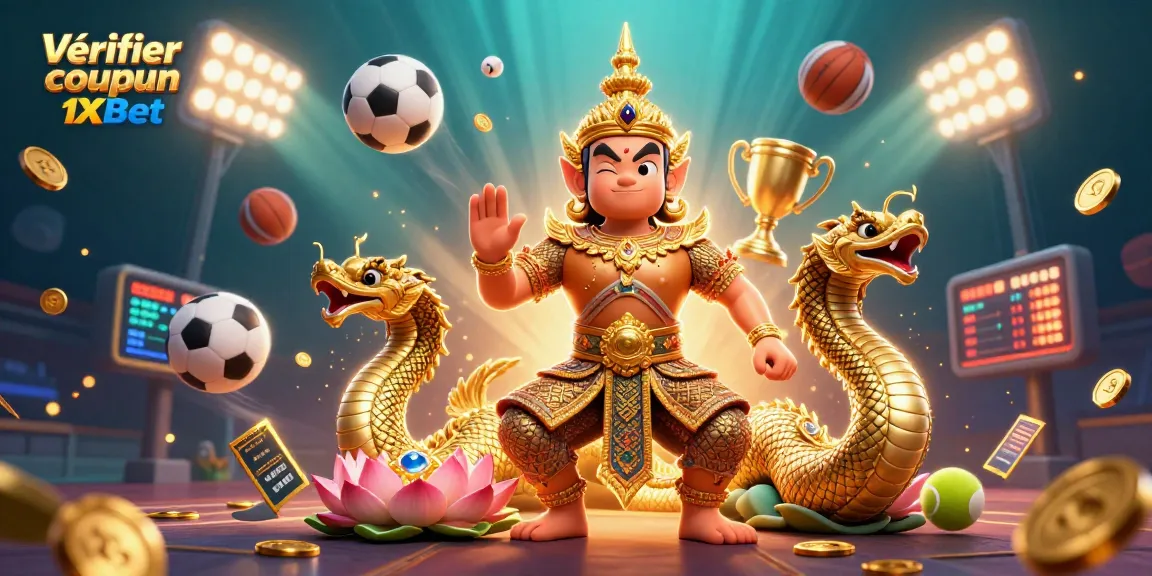 Vérifier coupon 1xbet efficacement grâce à une illustration dynamique montrant des éléments de jeu et de paris.