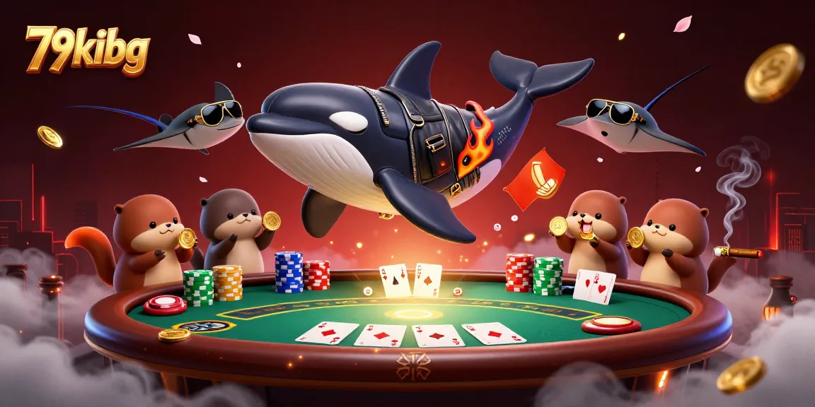 Engage with 79kibg in a vibrant, dynamic casino scene featuring an orca, stingray, and otters betting.