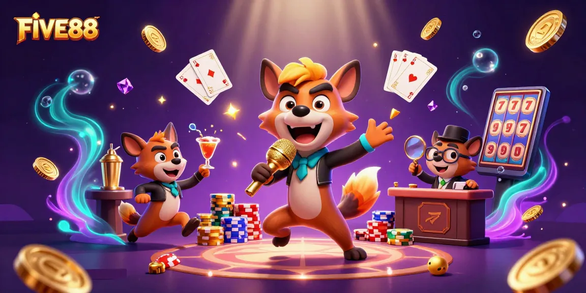 FIVE88 hyenas bring laughter and excitement to players in a vibrant casino scene.