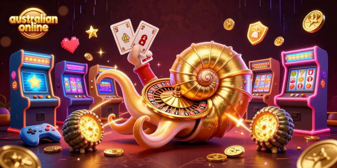 Engage in the thrill of the australian online casino with a vibrant 3D illustration featuring roulette elements and glowing cards.