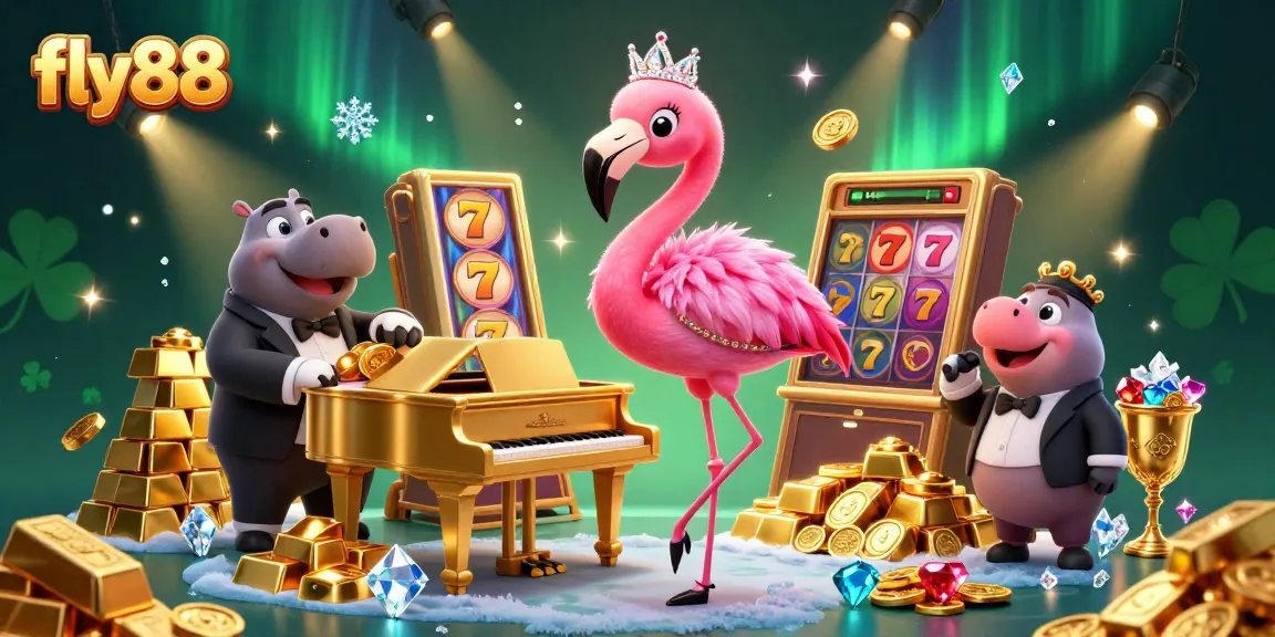 Experience excitement with fly88 as a flamingo singer and hippo bassist capture the colorful casino spirit.