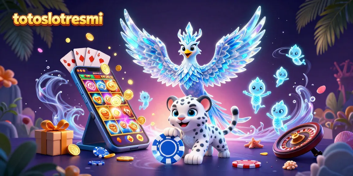Engage with totoslotresmi's thrilling gaming adventure featuring an ice phoenix, snow leopard, and vibrant casino elements.