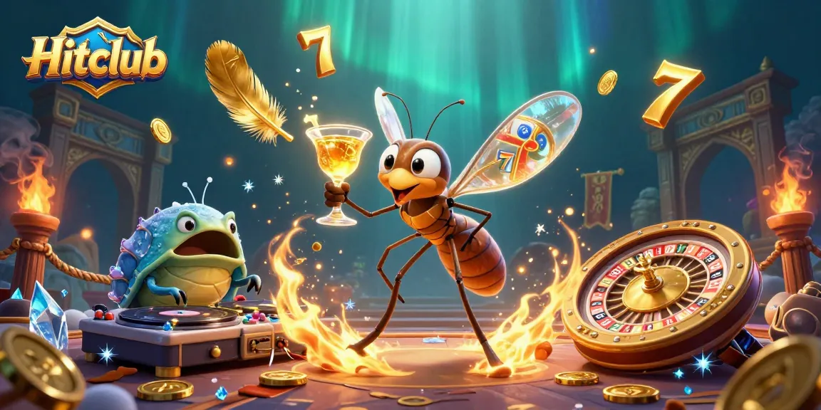 Hitclub's dynamic casino scene features a frozen mosquito mascot and vibrant slot elements.