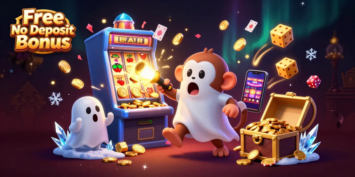 Engage with Free No Deposit Bonus at the haunted casino with a poltergeist monkey and ghost-hunter puppy.